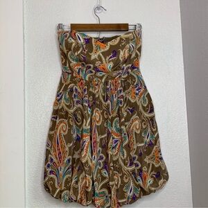 tibi tan paisley 100% silk sleeveless corset dress bubble skirt lined 🩷